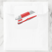Tandenborstel en tandpasta vierkante sticker (Tas)