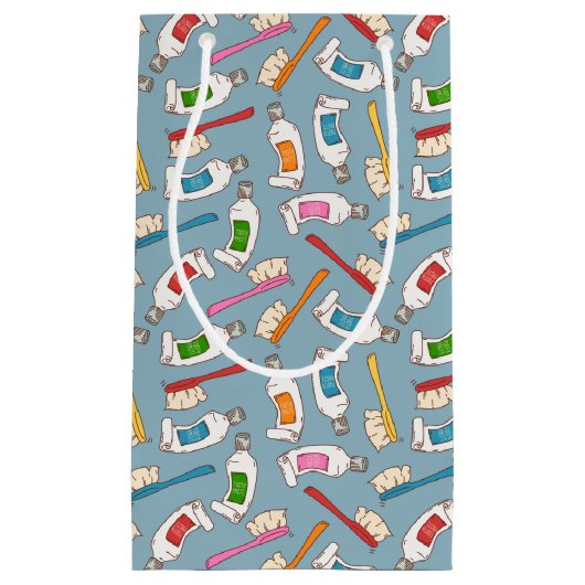 Tandenborstel- en tandpasteatpatroon klein cadeauzakje (Voorkant)