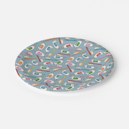 Tandenborstel- en tandpasteatpatroon papieren bordje (Gekanteld)