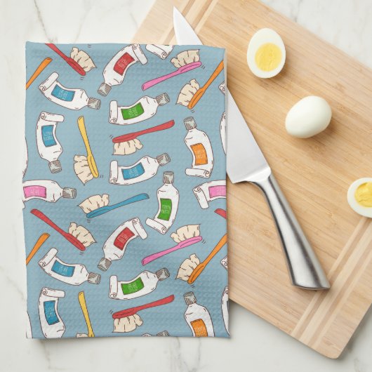 Tandenborstel- en tandpasteatpatroon theedoek (Quarter Fold)