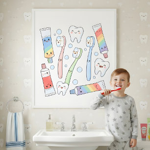 Tandenborstel Feestje Kinderen Badkamer Muur Kunst Poster