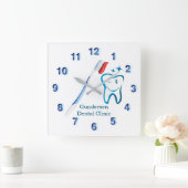 Tandenborstel 🦷 Stijlvol blauw Dental Fun Vierkante Klok (Huis)