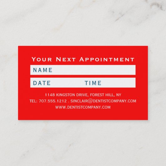 Tandenborstel & Tandpasta, Afspraak tandarts Visitekaartje (Achterkant)