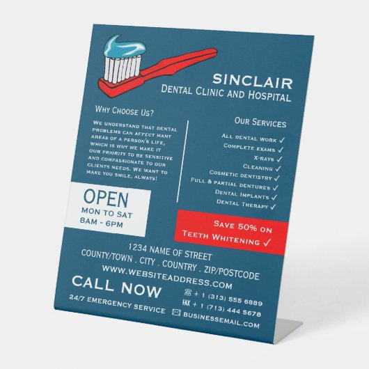 Tandenborstel & Tandpasta, Tandheelkunde, Tandarts Reclamebord Met Voetstuk (Voorkant)