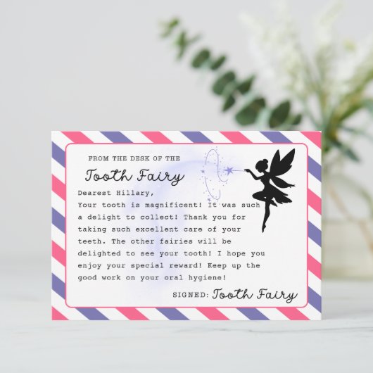 Tandenfee Custom Note Printable Kaart (Staand voorkant)