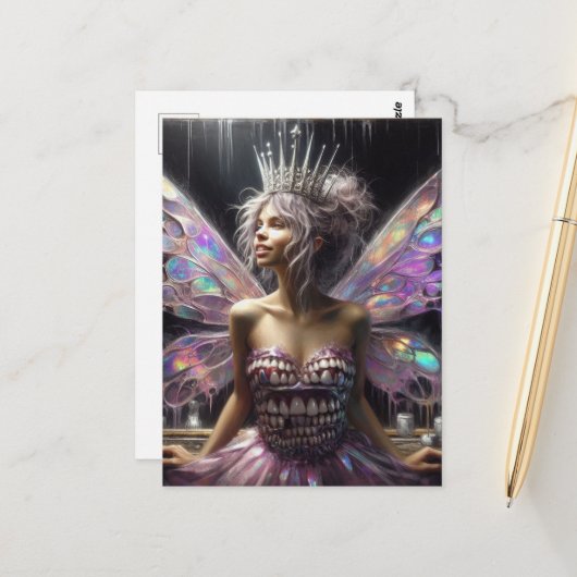 Tandenfee in haar jurk gemaakt van tanden briefkaart (Voorkant / Achterkant in situ)