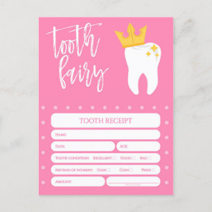 Tandenfee ontvangst Lost Tooth Girls Pink Uitnodiging Briefkaart