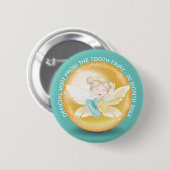 Tandenfee prinses met gouden munt blauwgroen ronde button 5,7 cm (Voorkant /achterkant)