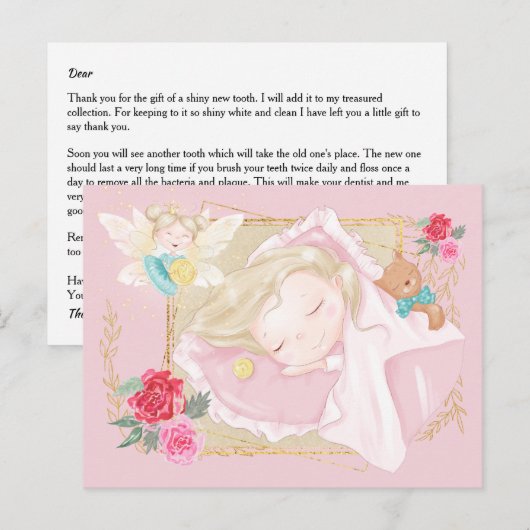 Tandenfee schattig meisje dat met kussens naar bed briefkaart (Voorkant / Achterkant)