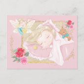 Tandenfee schattig meisje dat met kussens naar bed briefkaart (Voorkant)