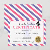 Tandenfee Verloren Tand Certificaat Afdrukbaar Kaart (Voorkant / Achterkant)