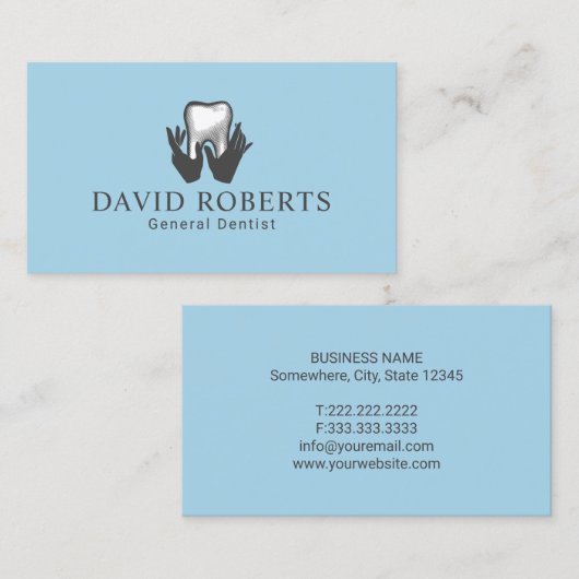 Tandenhanden en tandheelkundige lichtblauwe tandhe visitekaartje (Voorkant / Achterkant)