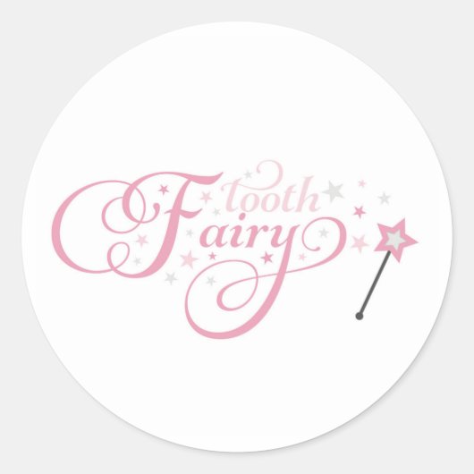 Tandfee roze ronde sticker (Voorkant)
