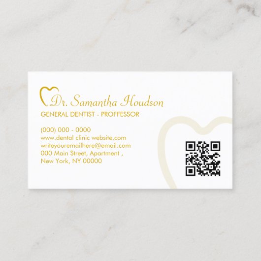 Tandheelkunde Logo Geel Eenvoudig Qr Code Visitekaartje (Achterkant)