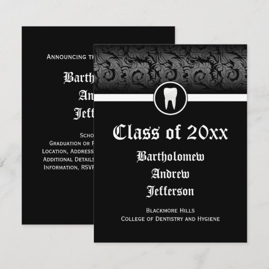 Tandheelkunde op de zwarte en witte Afstuderen Kaart (Voorkant / Achterkant)