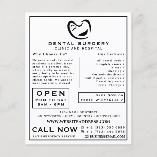 Tandheelkunde, zwart-wit, tandheelkunde, tandheelk flyer (Voorkant)