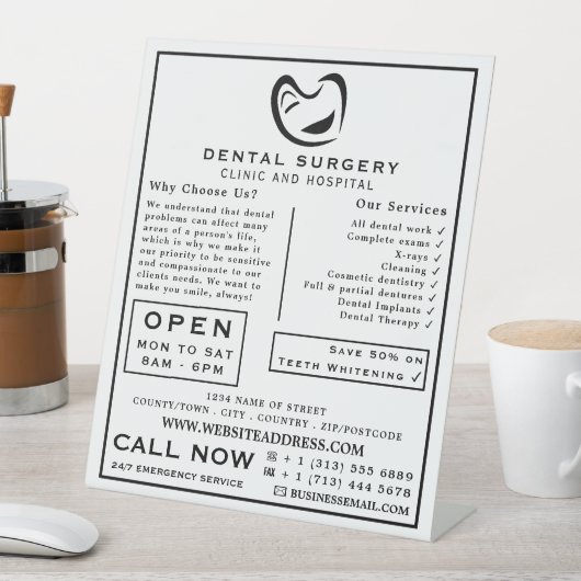 Tandheelkunde, zwart-wit, tandheelkunde, tandheelk reclamebord met voetstuk (Insitu)