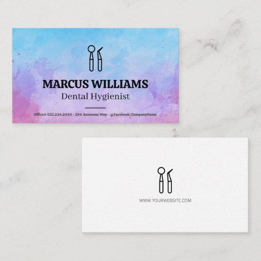 tandheelkundig gereedschap | Achtergrond Waterverf Visitekaartje (Voorkant / Achterkant)