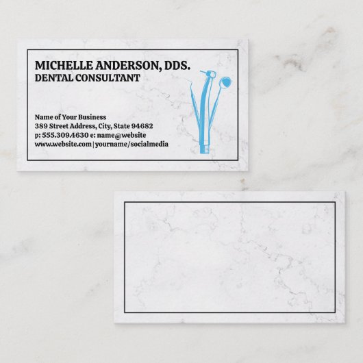 tandheelkundig gereedschap Logo | Achtergrond marm Visitekaartje (Voorkant / Achterkant)