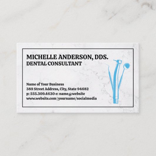 tandheelkundig gereedschap Logo | Achtergrond marm Visitekaartje (Voorkant)