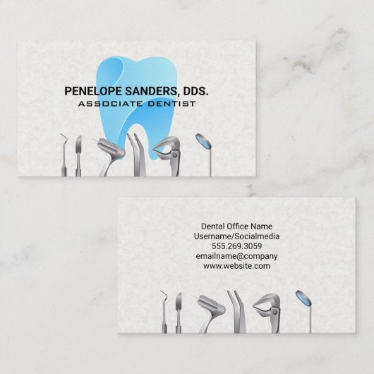 tandheelkundig gereedschap Logo | Tooth-pictogram Visitekaartje (Voorkant / Achterkant)