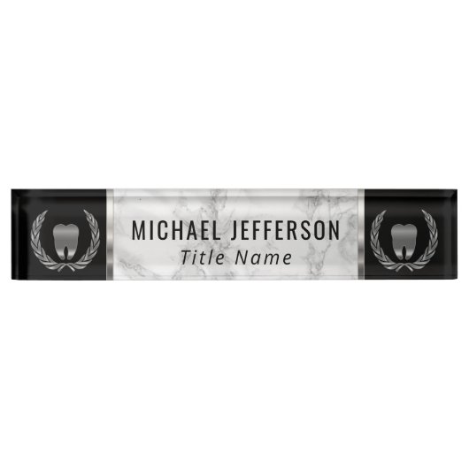 Tandheelkundig kantoor - Grijze marmer, zwart en z Naambordje (Voorkant)