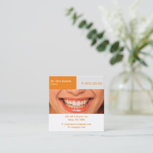 tandheelkundig | Mooie glimlach Vierkante Visitekaartje (Staand voorkant)