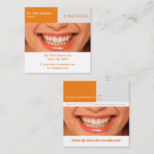 tandheelkundig | Mooie glimlach Vierkante Visitekaartje (Voorkant / Achterkant)