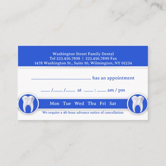 Tandheelkundig Visitekaartje met afspraak Afsprakenkaartje (Achterkant)
