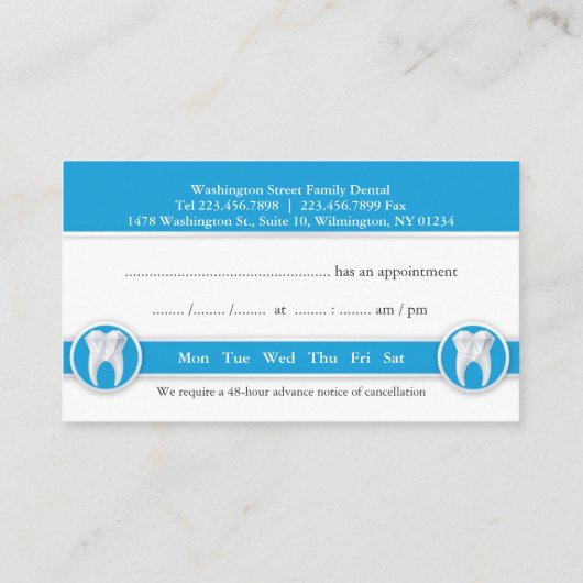 Tandheelkundig Visitekaartje met afspraak Afsprakenkaartje (Achterkant)