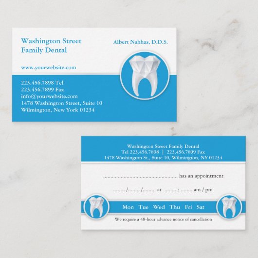 Tandheelkundig Visitekaartje met afspraak Afsprakenkaartje (Voorkant / Achterkant)