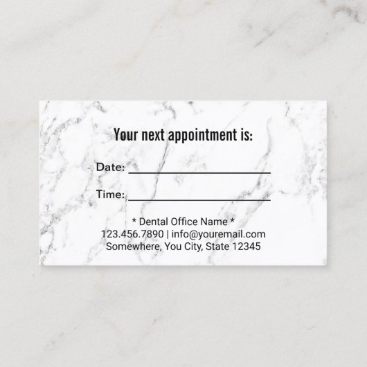 Tandheelkundige afspraak leer & marmeren tandarts afsprakenkaartje (Achterkant)