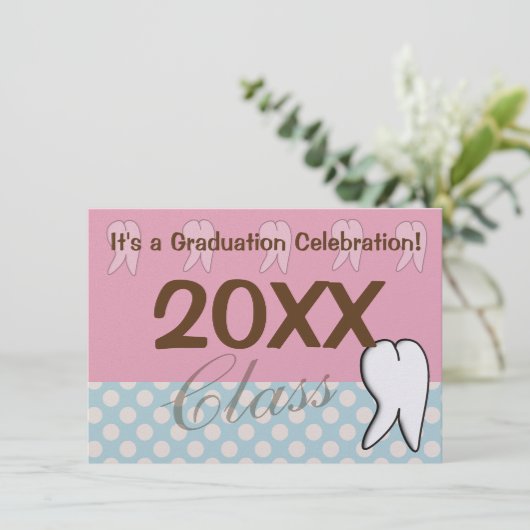 Tandheelkundige Afstuderen-uitnodigingen roze en b Kaart (Staand voorkant)