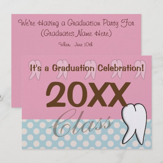 Tandheelkundige Afstuderen-uitnodigingen roze en b Kaart (Voorkant / Achterkant)