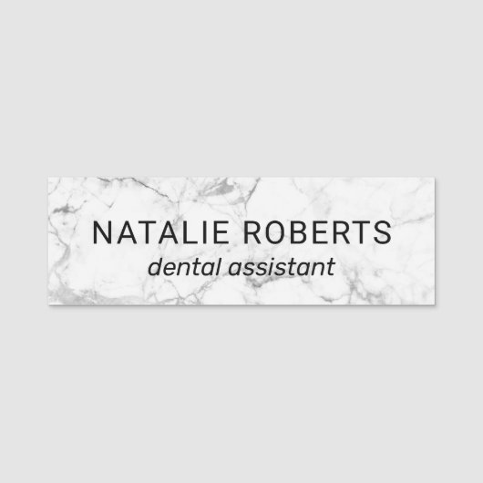 Tandheelkundige assistent moderne witte marmeren t naamplaatje (Voorkant)
