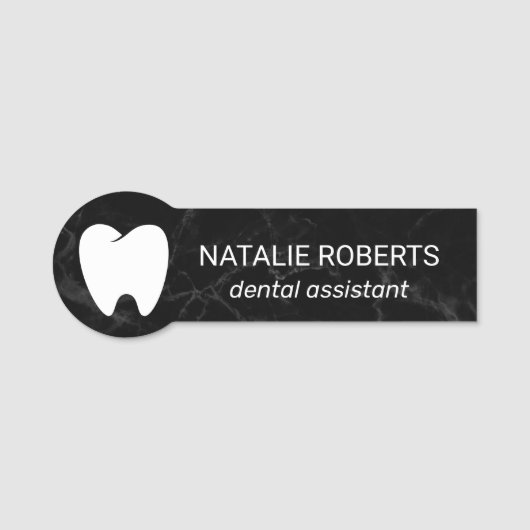 Tandheelkundige assistent moderne zwart marmeren t naamplaatje (Voorkant)