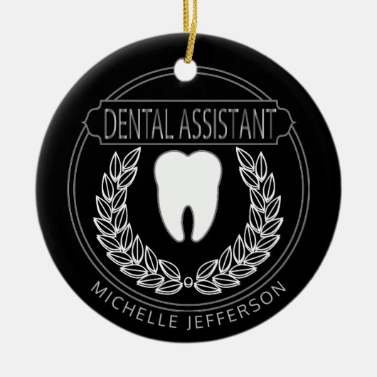 Tandheelkundige 🦷 assistent - zwart, wit en zilve keramisch ornament (Voorkant)