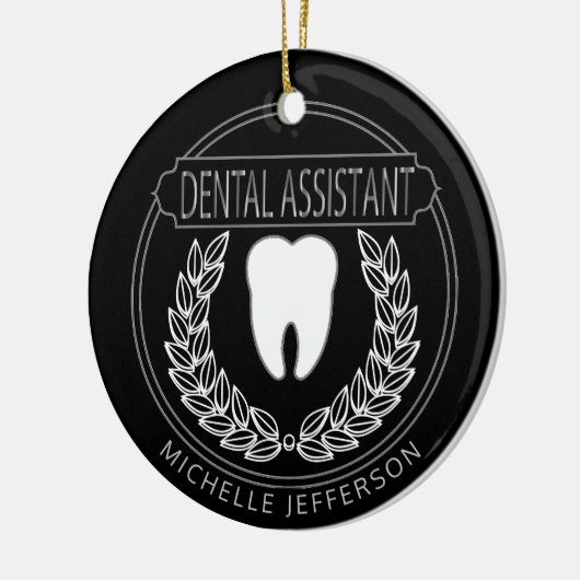 Tandheelkundige 🦷 assistent - zwart, wit en zilve keramisch ornament (Links)
