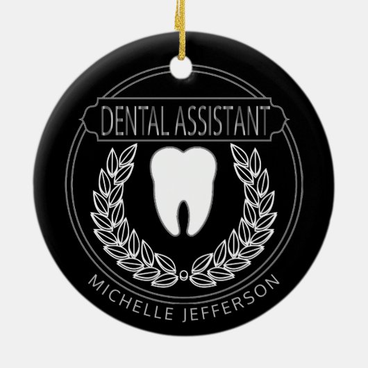 Tandheelkundige 🦷 assistent - zwart, wit en zilve keramisch ornament (Achterkant)