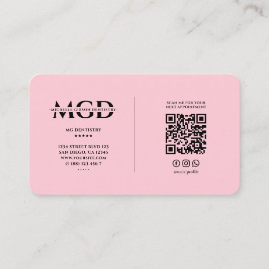 Tandheelkundige esthetische pastel roze cosmetisch visitekaartje (Achterkant)