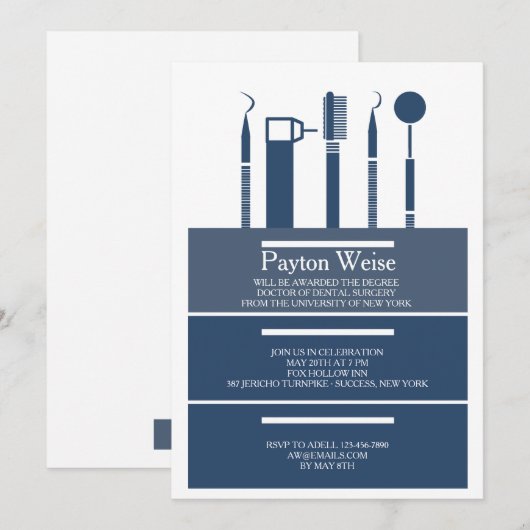 Tandheelkundige instrumenten Afstuderen Navy Blue  Kaart (Voorkant / Achterkant)
