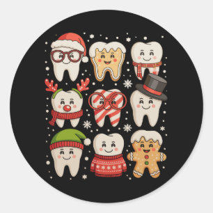 Tandheelkundige Kerst Schattigee Tanden Tandarts S Ronde Sticker