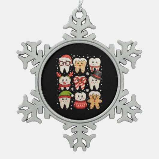 Tandheelkundige Kerst Schattigee Tanden Tandarts S Tin Sneeuwvlok Ornament (Voorkant)