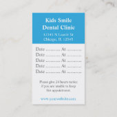 Tandheelkundige, Kinder tandheelkundige, zakelijke Afsprakenkaartje (Achterkant)