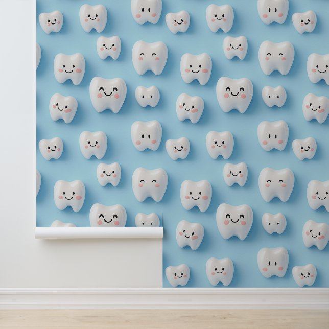 Tandheelkundige kliniek Muurdecoratie Wit Glimlach Behang (Applicatie)