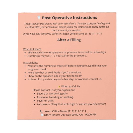 Tandheelkundige post op instructies Notitieblok (v (Voorkant)