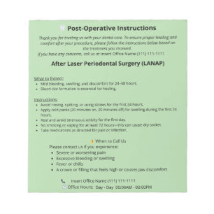 Tandheelkundige postoperatieve instructies Notepad Notitieblok