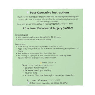 Tandheelkundige postoperatieve instructies Notepad Notitieblok