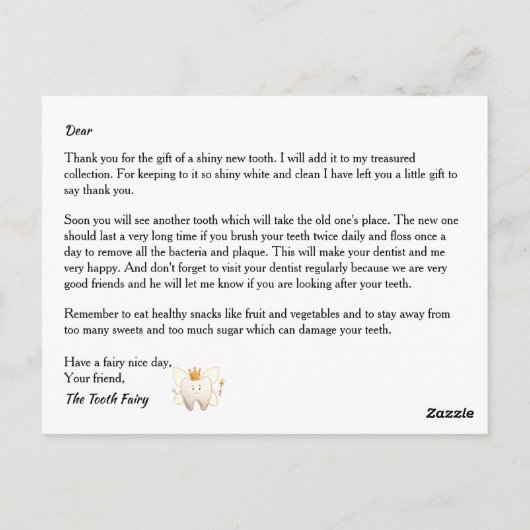 Tandheelkundige prinses met gouden munt blauwgroen briefkaart (Achterkant)