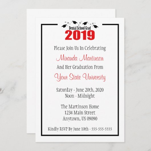 Tandheelkundige School 2019 Afstuderen Uitnodigen Kaart (Voorkant / Achterkant)